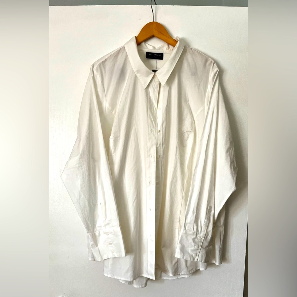Lane Bryant No Peak White Long Sleeved Shirt With Collar